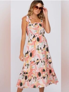 By The River Floral Midi Tiered Dress Cottagecore Fairy Prairie Large